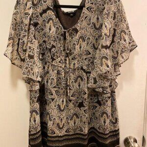 Apt 9 Womans Black Tan Cream Grey Paisley Tunic w/ Striped Bottom Border Size XL
